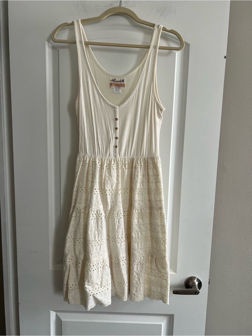 Francesca's Collections Cream Eyelet Tiered Tank Dress